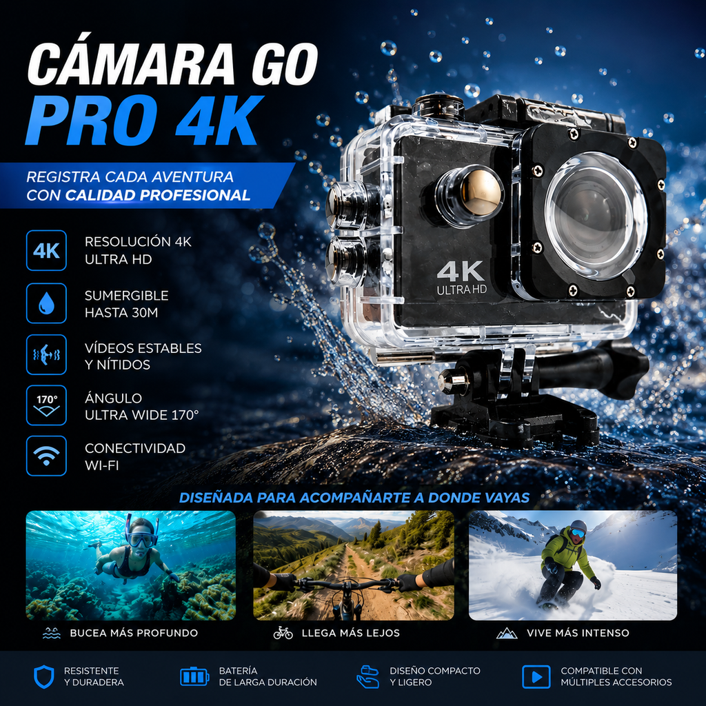 CÁMARA GOPRO 4K + FUNDA ULTRARRESISTENTE DE REGALO